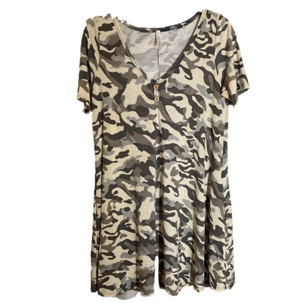 Khaki Camouflage V Neck Dress Women's Size Medium